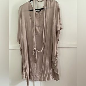 Tan blouse with fabric belt